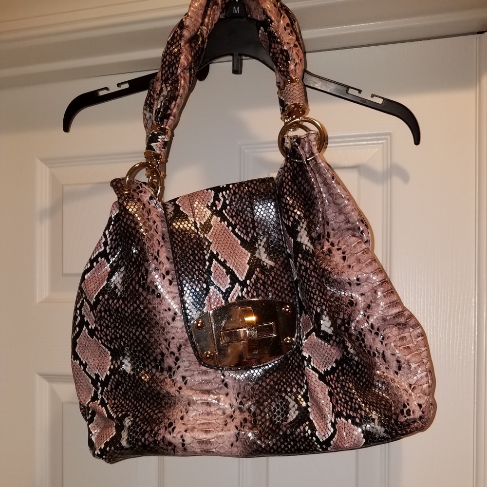 Charming Charlie's Pink & Black Snake Print Bag